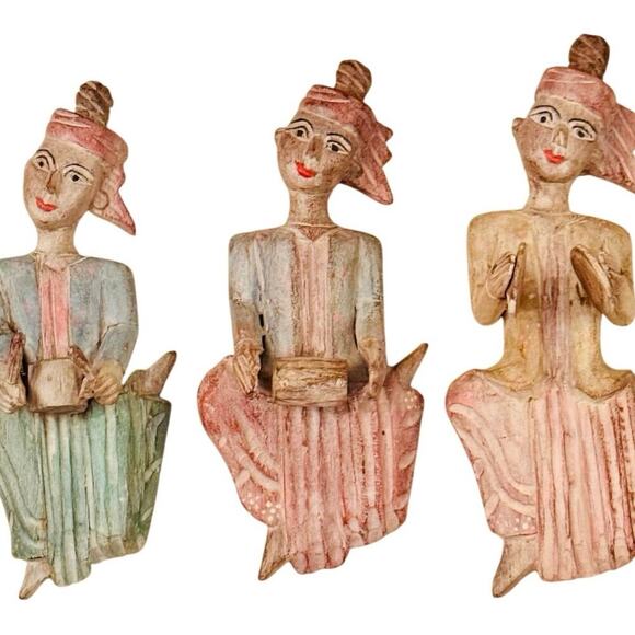 Vintage SE Asian Hand-Carved Musician Figures – Set of 3 - Picture 5 of 5